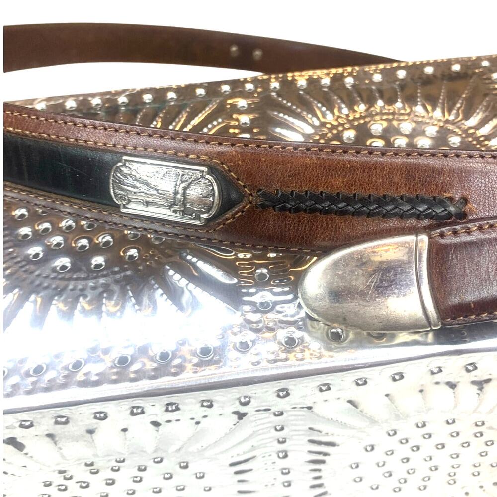 Onyx by Brighton Belt Leather Large Studded Golfer Conches Brown Silver Buckle